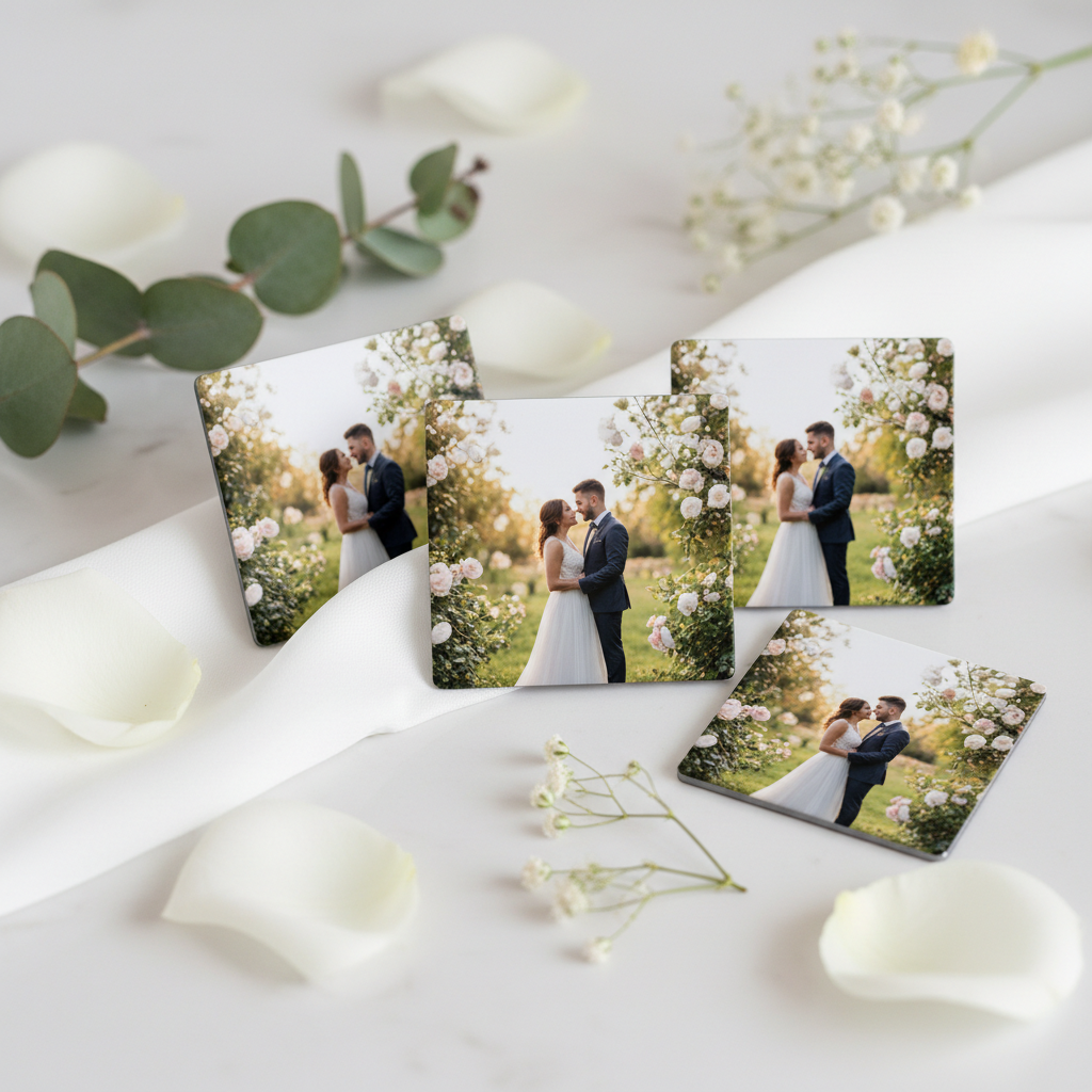 Bride and groom wedding favor magnets